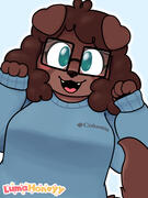 A drawing of my sona in a teal sweatshirt