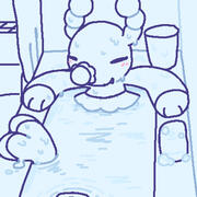 A drawing of my Brionne self in a tub relaxing