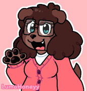 A drawing of my sona waving to the camera